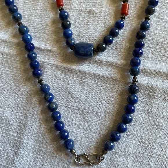 𝅺sterling SILVER 925 LAPIS LAZULI/RED CORAL/Turquose silver beds NECKLACE​​ - Picture 6 of 13